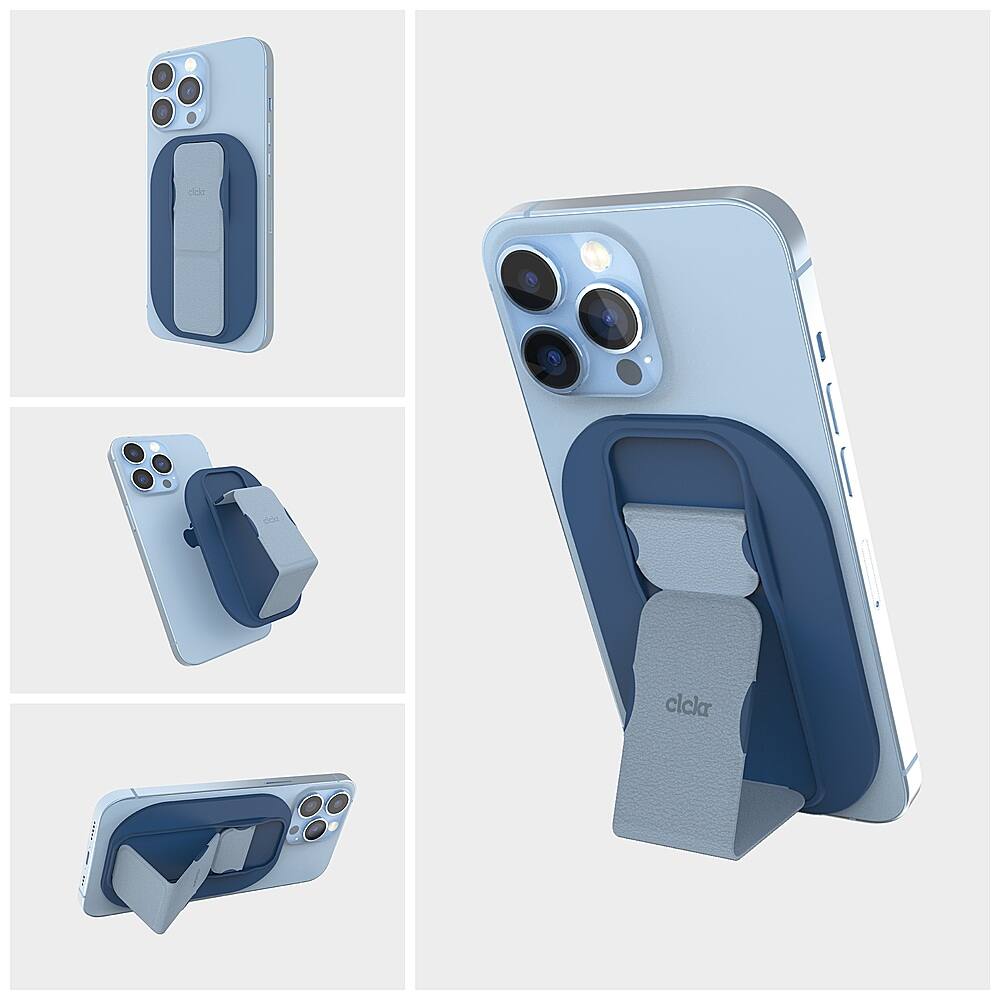Front. CLCKR - Phone Grip and Stand for MagSafe Compatible Phones - Blue.