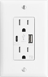 Insignia™ - Dual AC and USB/USB-C In-Wall Outlet - White - Front_Zoom