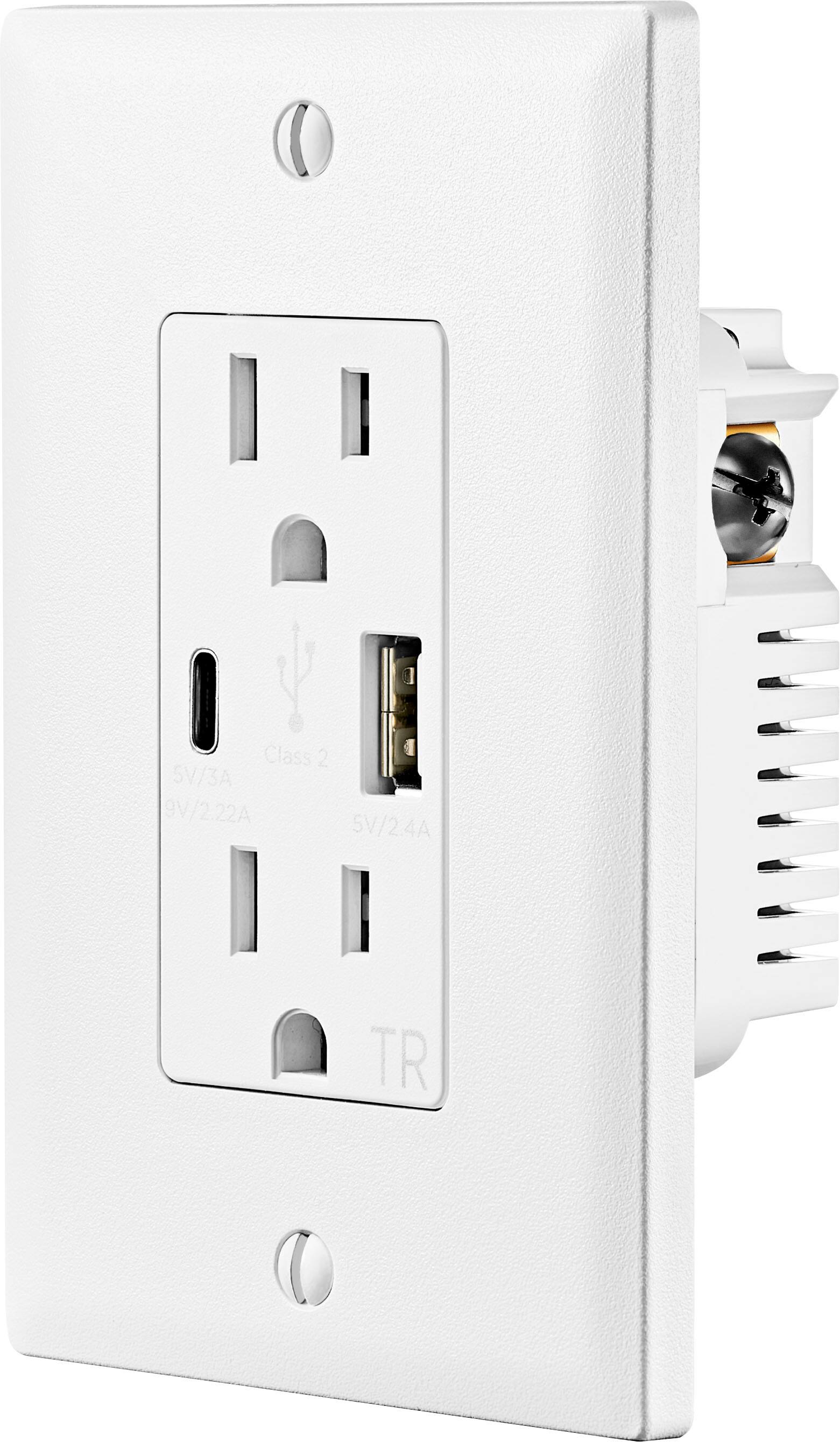 Alt View 11. Insignia™ - Dual AC and USB/USB-C In-Wall Outlet - White.