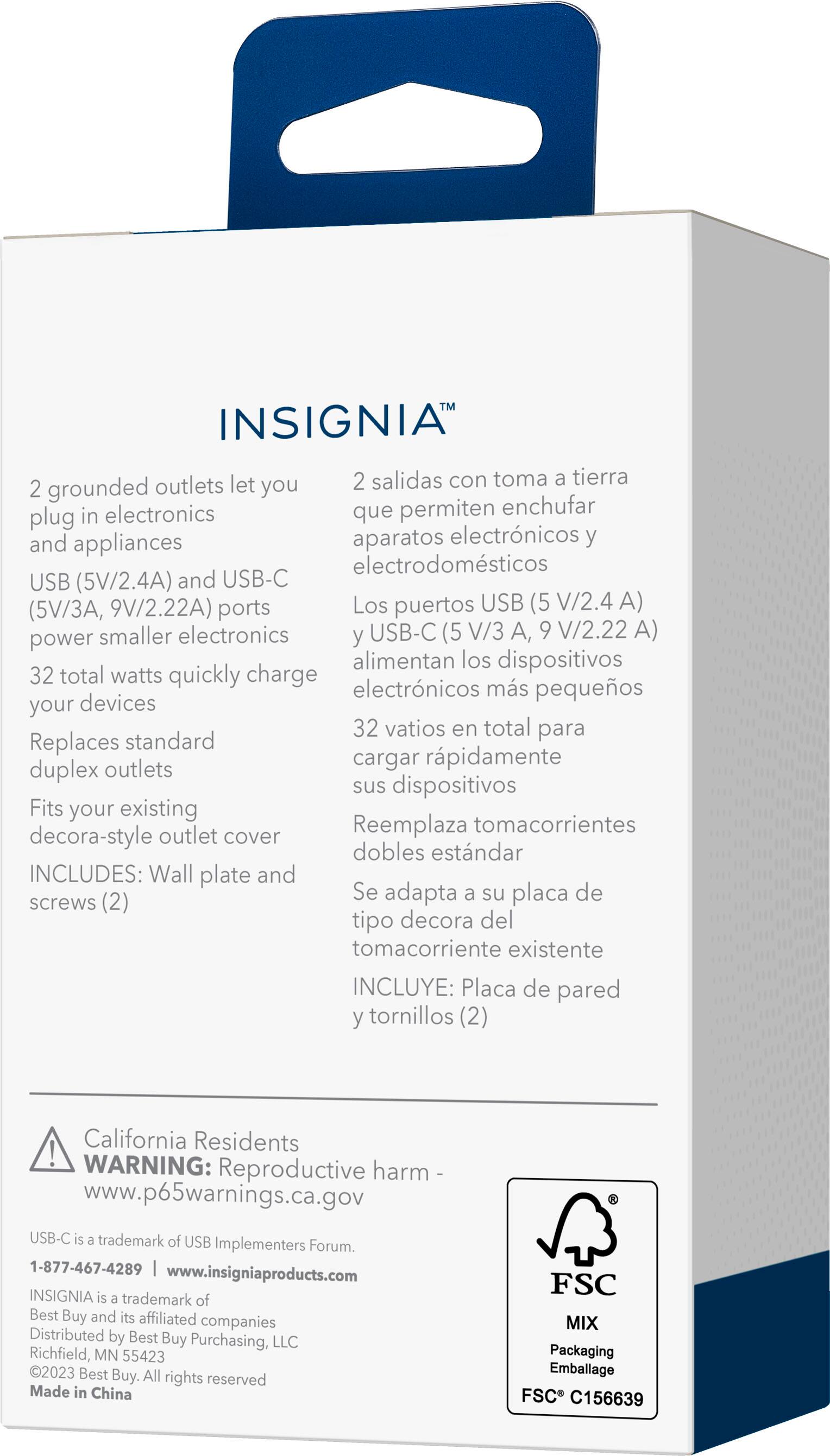 Alt View 14. Insignia™ - Dual AC and USB/USB-C In-Wall Outlet - White.