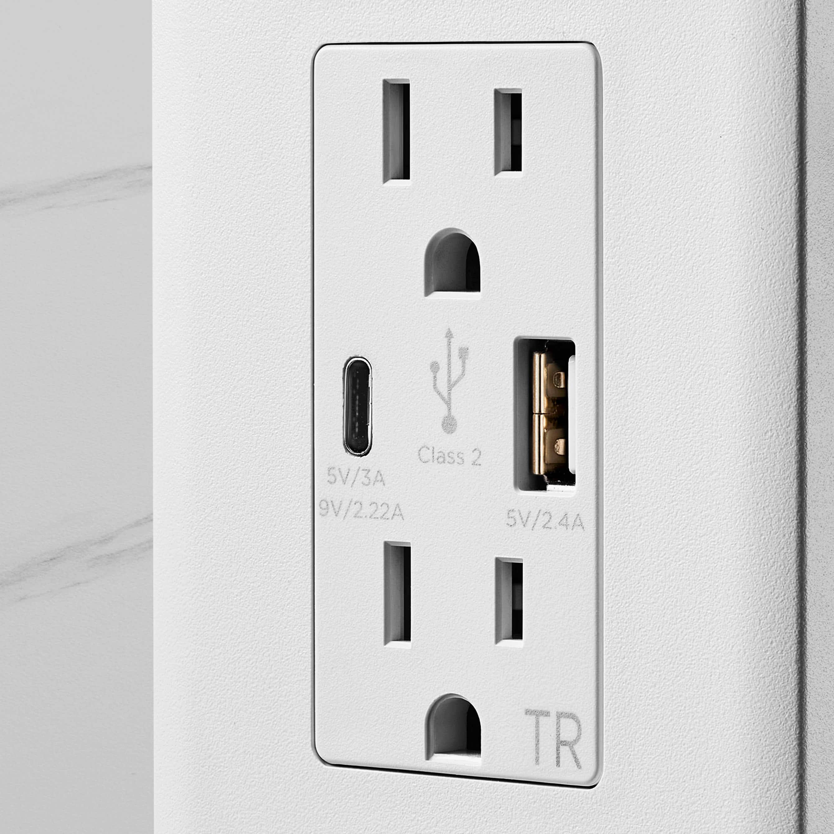 Alt View 15. Insignia™ - Dual AC and USB/USB-C In-Wall Outlet - White.