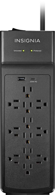 Front. Insignia™ - 12-Outlet/1-USB-C/1-USB 3,600 Joules Surge Protector Strip - Black.