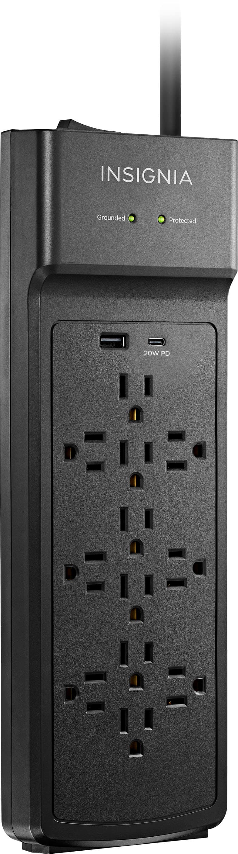 Alt View 13. Insignia™ - 12-Outlet/1-USB-C/1-USB 3,600 Joules Surge Protector Strip - Black.