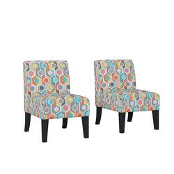 Handy Living - Rousse Classic Beehive Print Armless Chairs (set of 2) - Orange - Front_Zoom