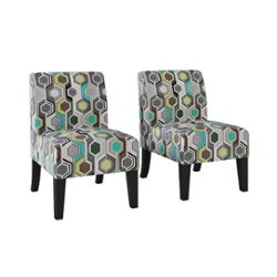 Handy Living - Rousse Classic Beehive Print Armless Chairs (set of 2) - Green - Front_Zoom