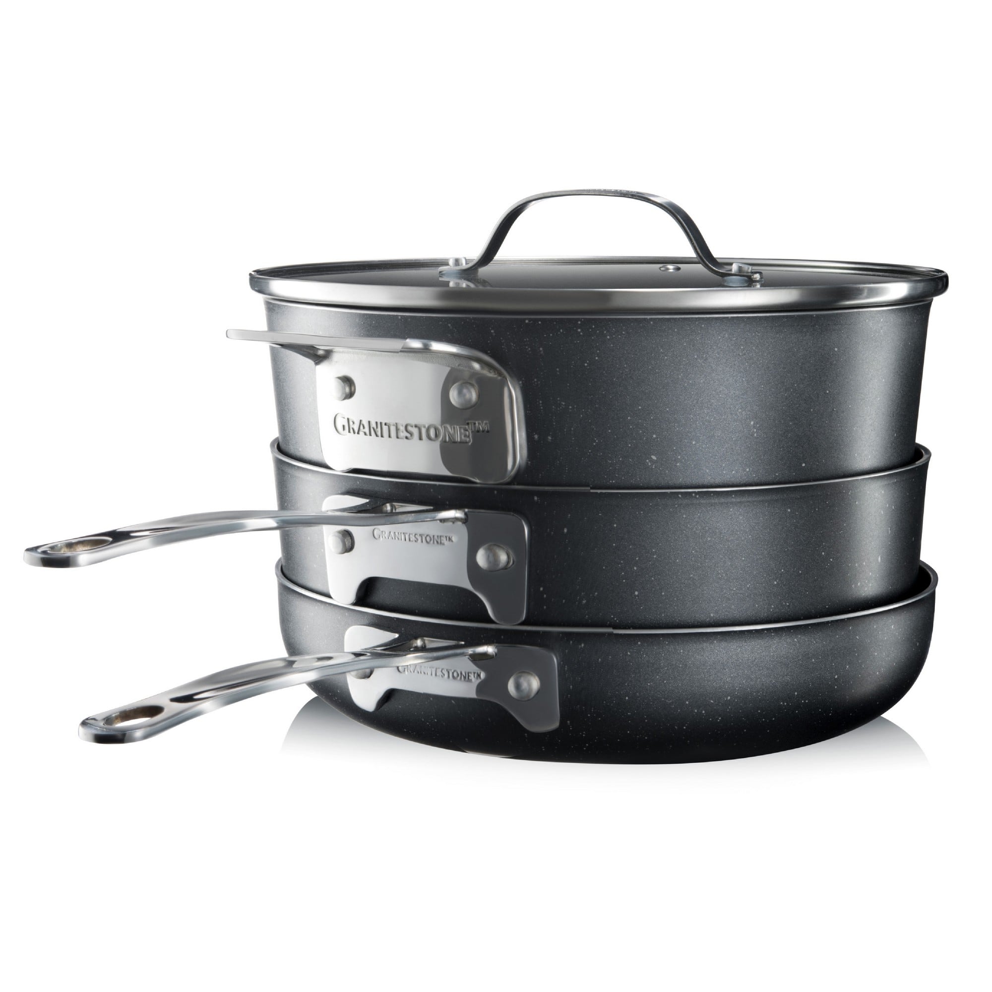 Granitestone - Stackmaster 5 Piece Space Saving Nonstick Cookware Set - Black