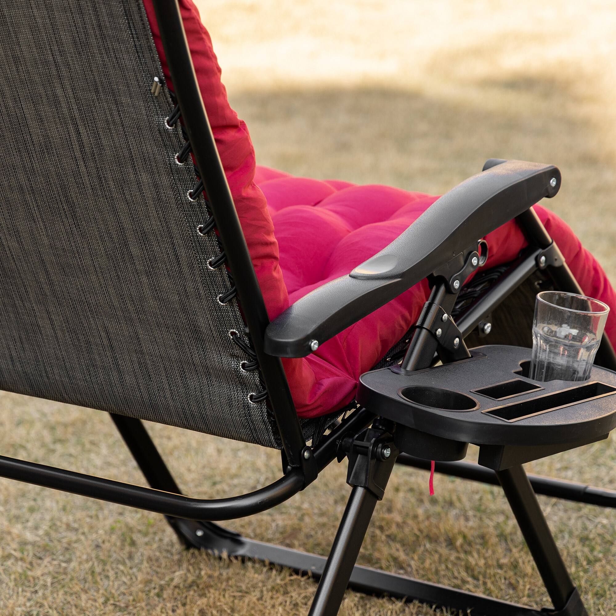 Alt View 7. Chateau Abodes - Zero Gravity Chair, Folding Reclining with Padded Cushion & Side Tray for Indoor/Outdoor, 264lb Capacity - Red.