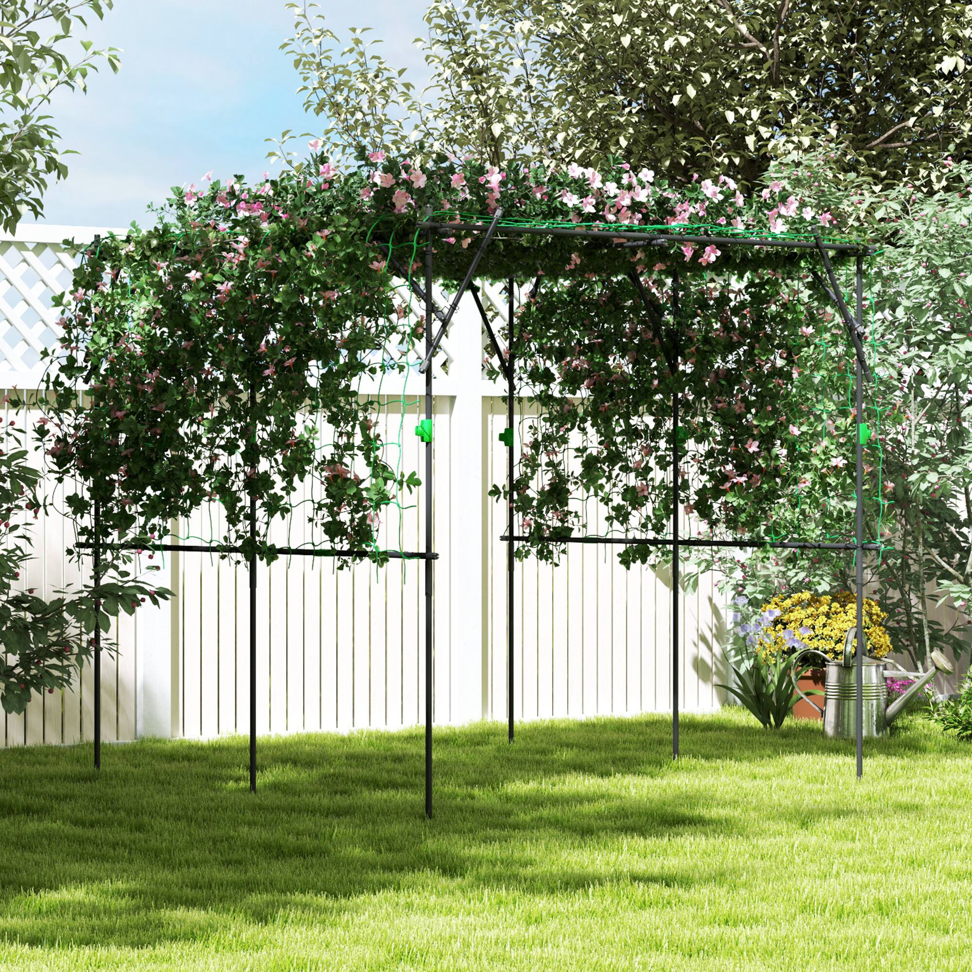 Alt View 1. Outsunny - Arch Trellis, 7.3 FT Tall Metal Plant Trellis Support with Climbing Net - Black.