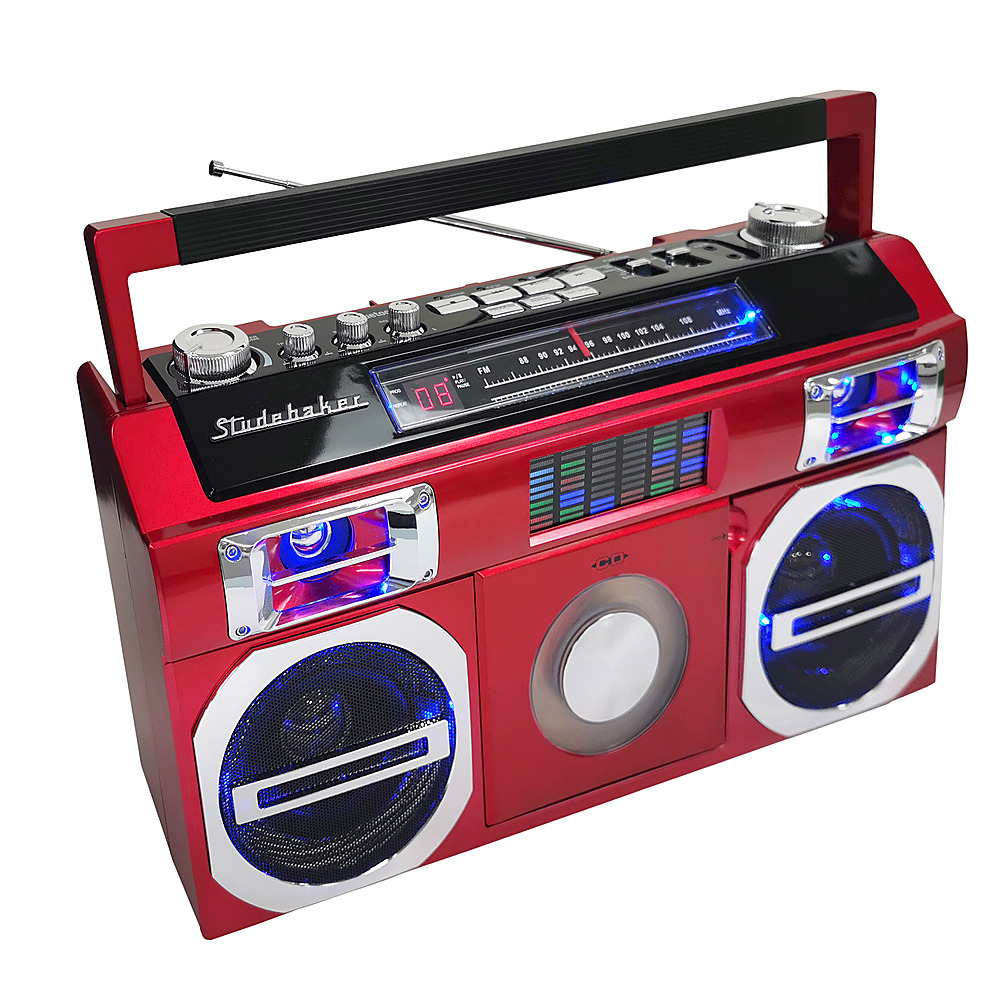 Angle View: Studebaker - Bluetooth Boombox with FM Radio, CD Player, 10 watts RMS - Red
