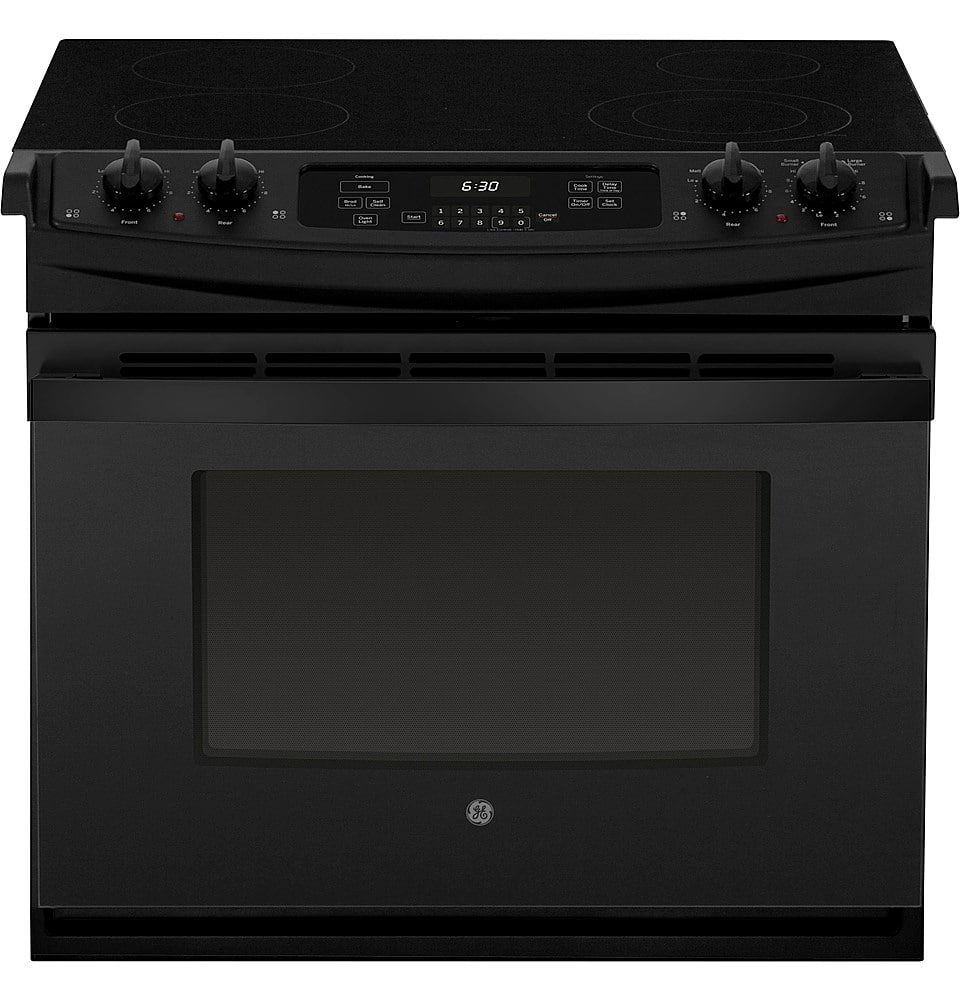 Front. GE - 4.4 Cu. Ft. Self-Cleaning Drop-In Electric Range - Black.