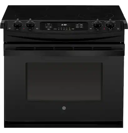 Front. GE - 4.4 Cu. Ft. Self-Cleaning Drop-In Electric Range - Black.