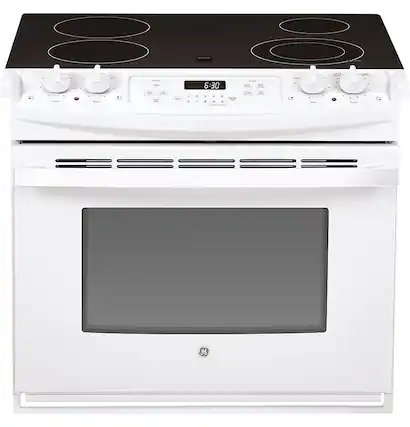 Front. GE - 4.4 Cu. Ft. Self-Cleaning Drop-In Electric Range - White.