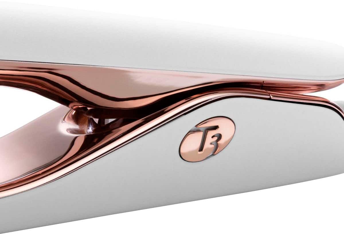 Alt View 18. T3 - Smooth ID 1” Smart Flat Iron with Touch Interface - White & Rose Gold.