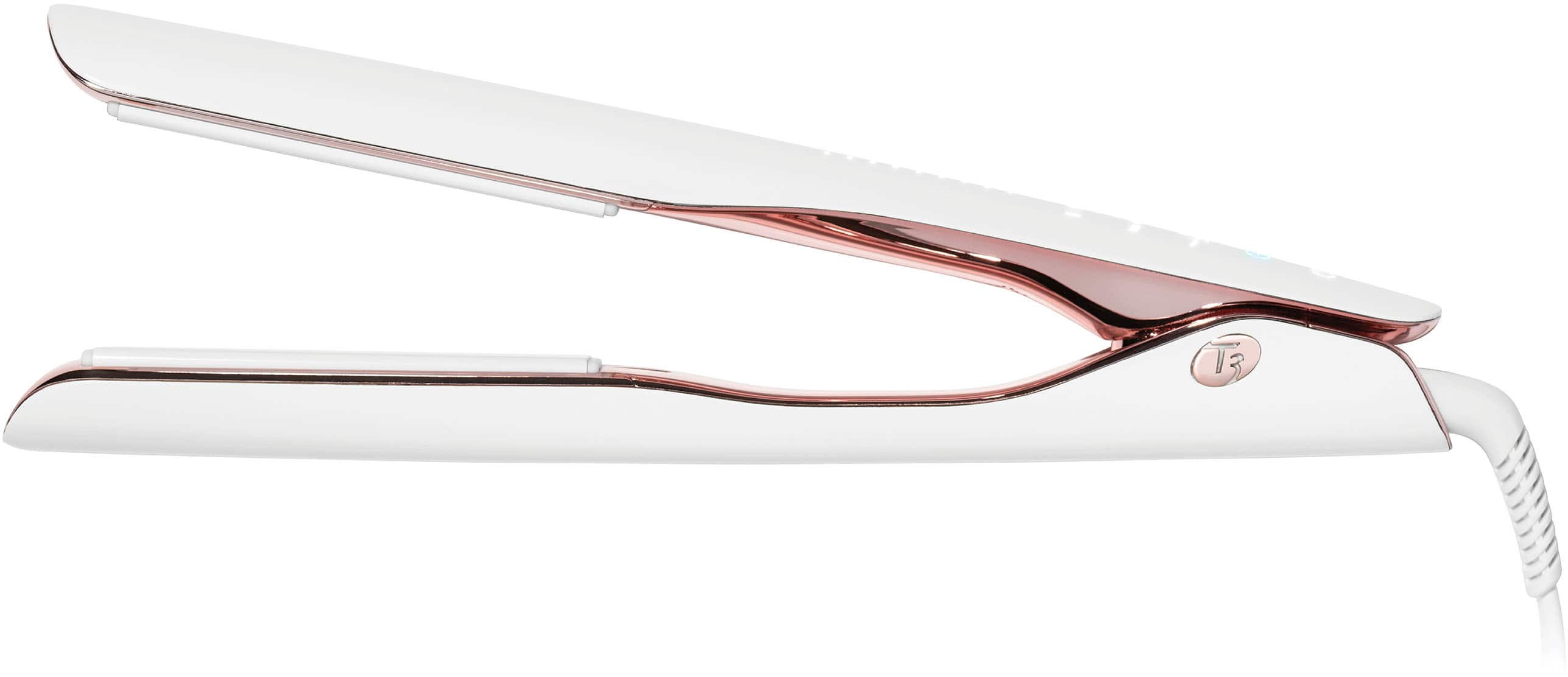 Alt View 19. T3 - Smooth ID 1” Smart Flat Iron with Touch Interface - White & Rose Gold.
