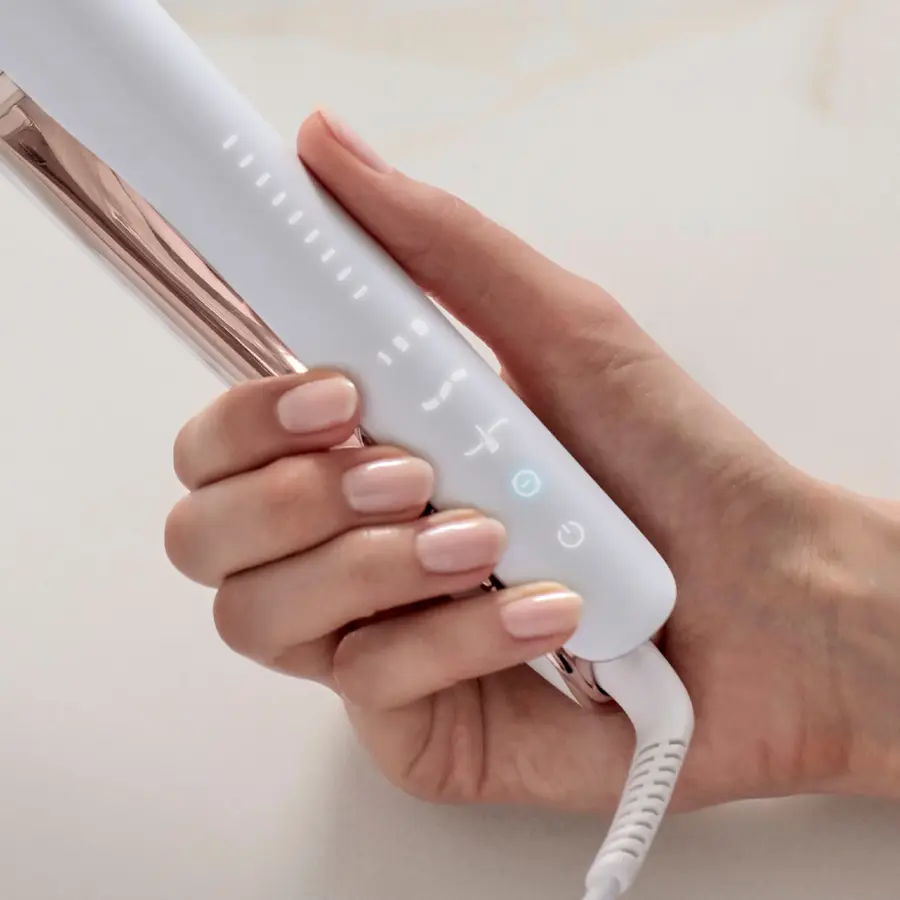 Alt View 26. T3 - Smooth ID 1” Smart Flat Iron with Touch Interface - White & Rose Gold.