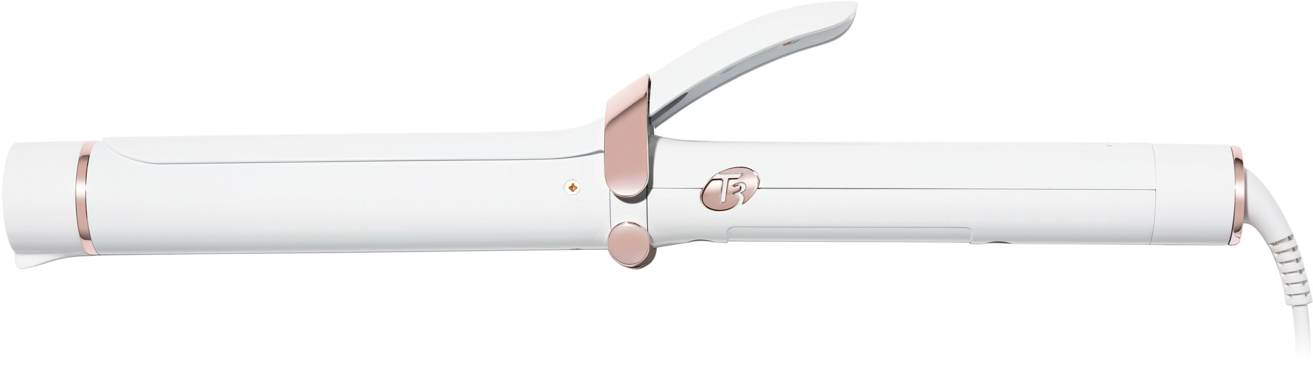 Angle View: T3 - SinglePass Curl 1.25" Ceramic Long Barrel Curling and Wave Iron - White & Rose Gold