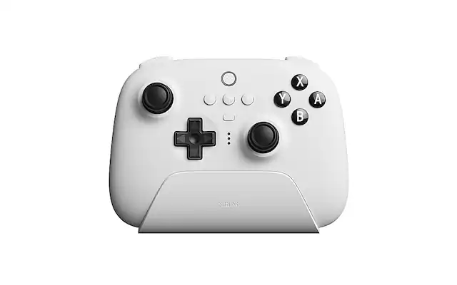 Front. 8BitDo - Ultimate Bluetooth Controller for Switch and Windows with Charging Dock - White.