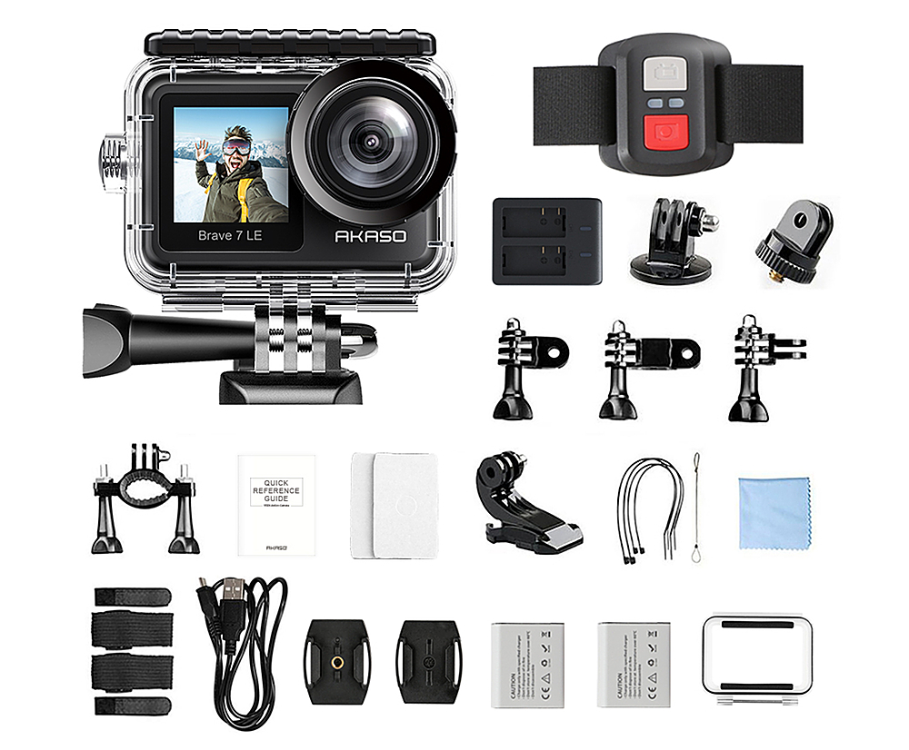 AKASO Brave 7 4K Action Camera with Touch Screen IPX8 33FT Waterproof  Camera EIS 2.0 Zoom Support External Mic Voice Control with 2X 1350mAh  Batteries 