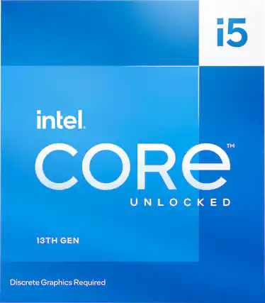 Front. Intel - Core i5-13600KF 13th Gen 14 cores 6 P-cores + 8 E-cores 24M Cache, 3.5p to 5.1 GHz LGA1700 Unlocked Desktop Processor - Grey/Black/Gold.