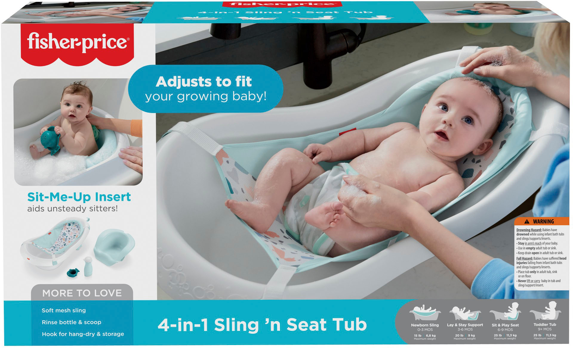 Left View: Fisher-Price - 4-in-1 Sling 'n Seat Tub - Mint/White