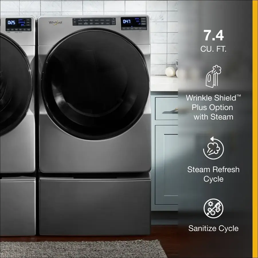 Electric Dryers:

D25 WhidGool 047 7.4 CU. FT. Wrinkle ShieldM Plus Option with Steam Steam Refresh Cycle Sanitize Cycle