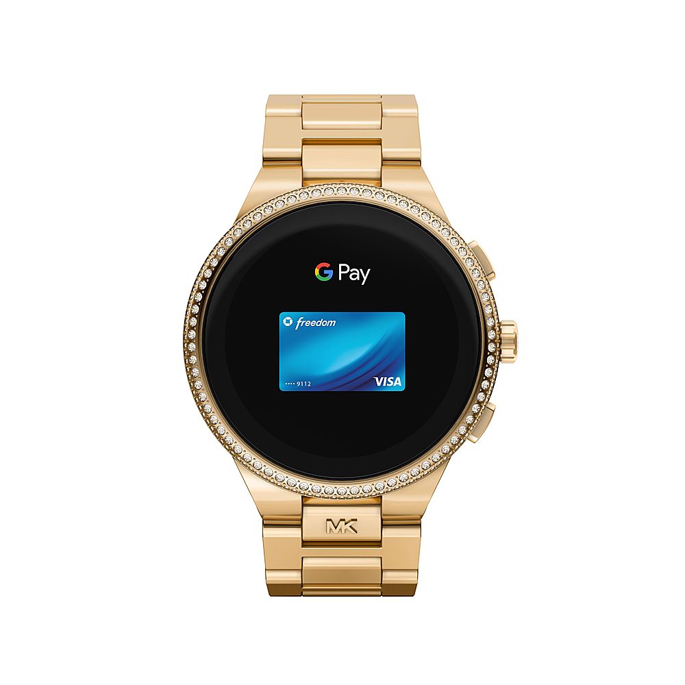 Left View: Michael Kors - Gen 6 Camille Gold-Tone Stainless Steel Smartwatch - Gold