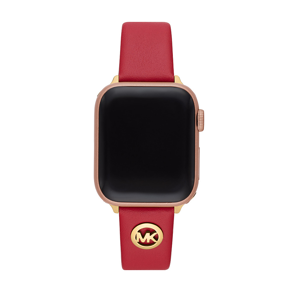 Left View: Michael Kors - Leather Band for Apple Watch, 38/40/41mm - Red