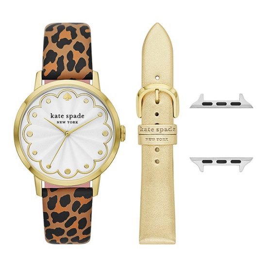 kate spade new york traditional watch and apple band cross-compatible set,  38/40/41mm bands and classic watch head Leopard, Gold KSS0149SET - Best Buy