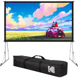 Kodak - 120” Portable Dual Projector Screen w/ Stand & Carry Case, Front & Rear Projection for Indoor & Outdoor Movies - Black