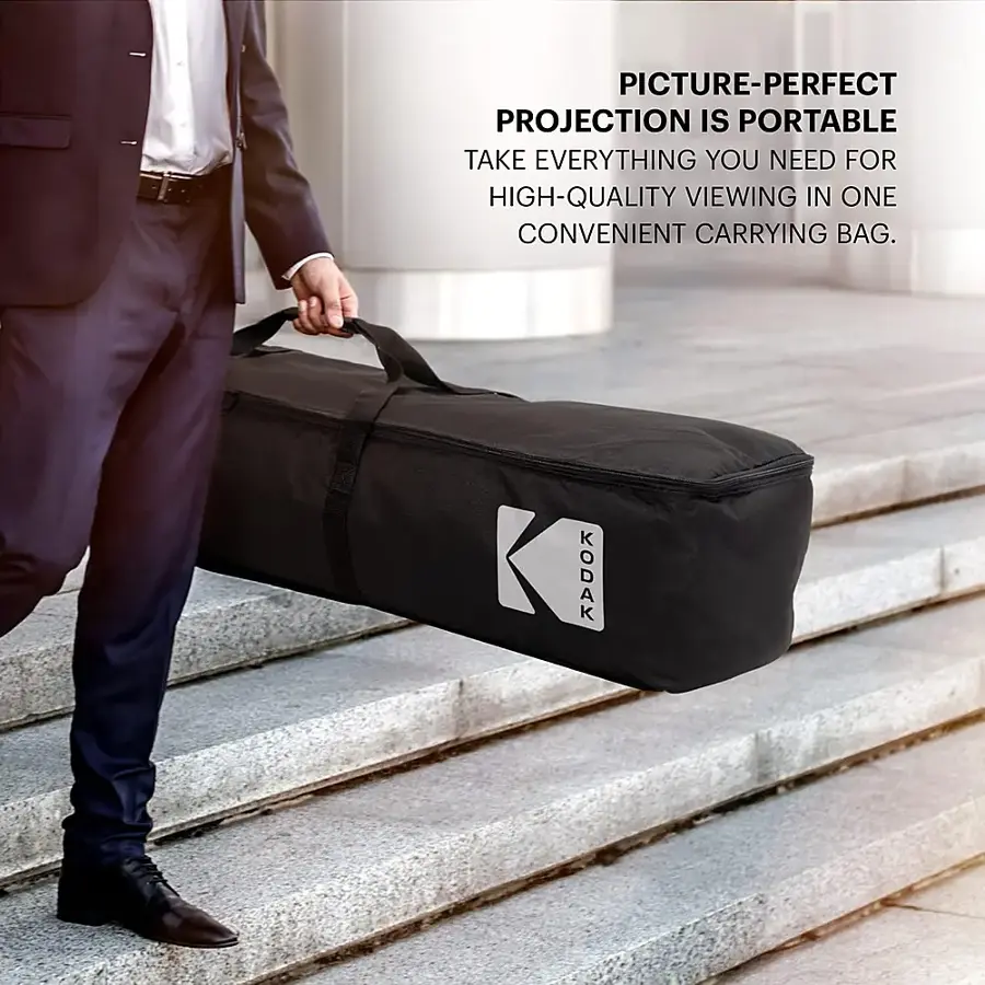 Picture-perfect projection is portable. Take everything you need for high-quality viewing in one convenient carrying bag. Kodak.