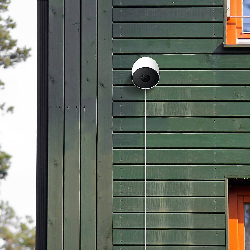 Angle. Wasserstein - 26 ft Pogo Pin Cable and Adapter (5.2V/2A)- Power Cable Compatible with Google Nest Cam Outdoor or Indoor - White/Black.