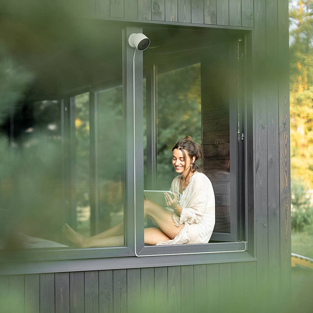 Left. Wasserstein - 26 ft Pogo Pin Cable and Adapter (5.2V/2A)- Power Cable Compatible with Google Nest Cam Outdoor or Indoor - White/Black.