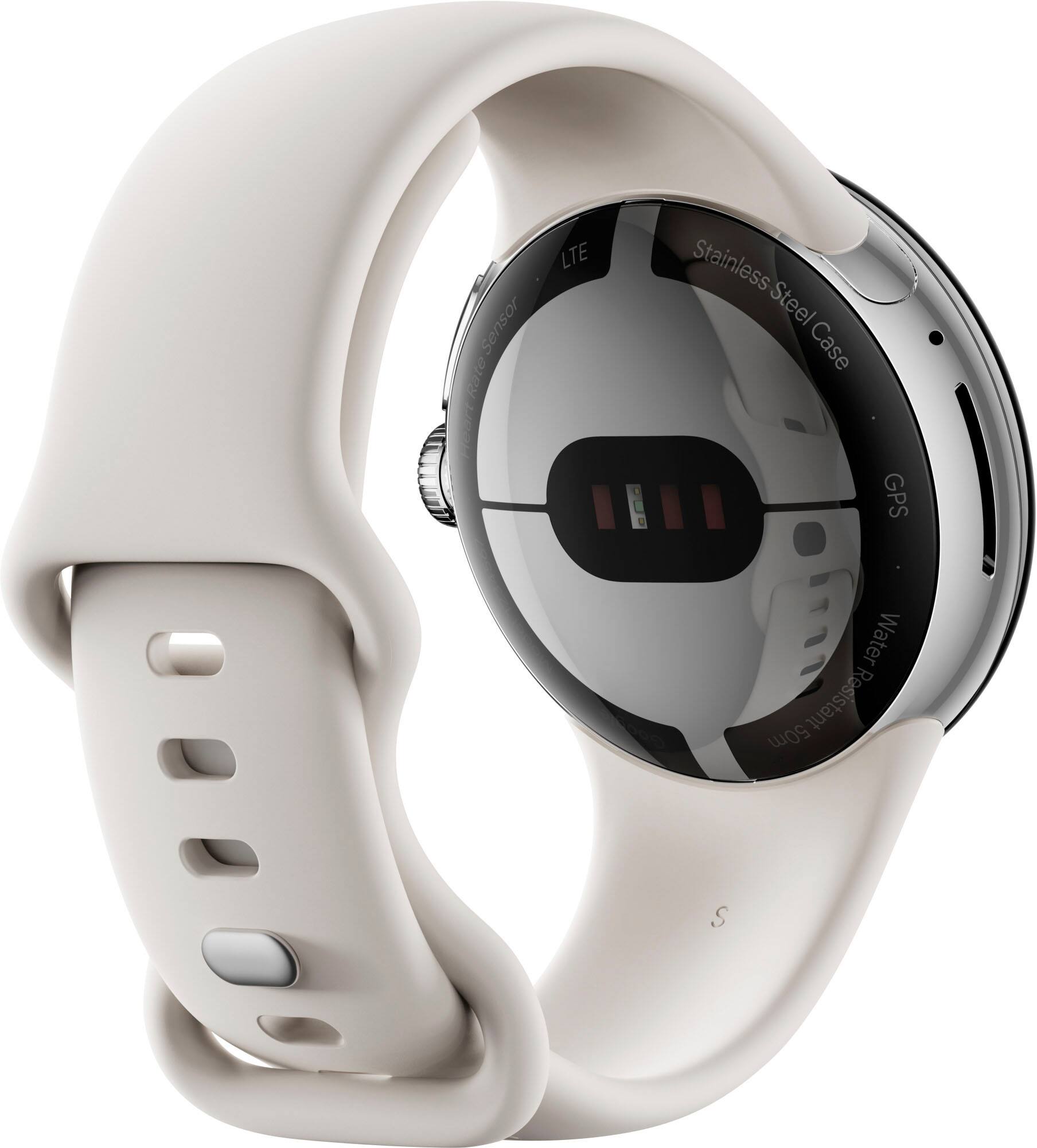 Back. Google - Pixel Watch Silver Stainless Steel Smartwatch 41mm with Chalk Active Band Wifi/BT - Silver/Chalk.