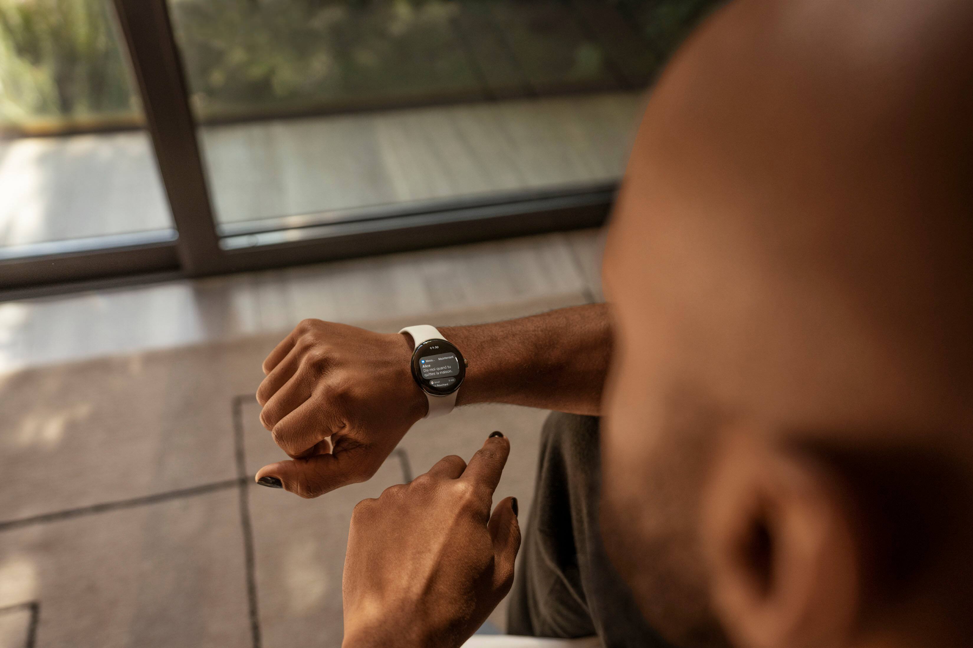 Alt View 3. Google - Pixel Watch Silver Stainless Steel Smartwatch 41mm with Chalk Active Band Wifi/BT - Silver/Chalk.
