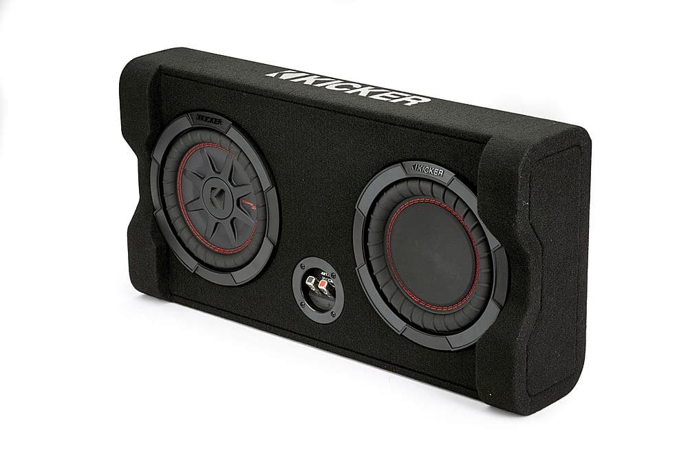 Left. KICKER - CompRT Down-Firing 8” Dual-Voice-Coil 2-Ohm Loaded Subwoofer Enclosure - Black.