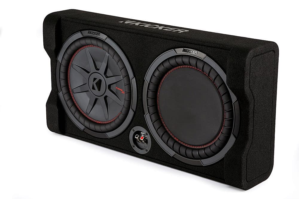Left. KICKER - CompRT Down-Firing 12” Dual-Voice-Coil 2-Ohm Loaded Subwoofer Enclosure - Black.
