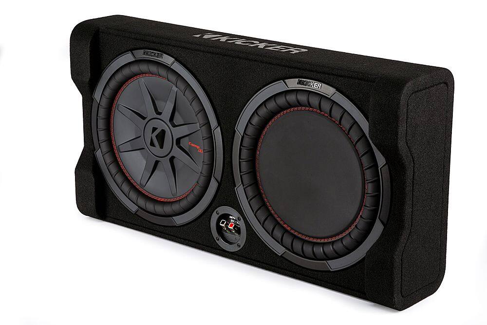 Left. KICKER - CompRT Down-Firing 12” Dual-Voice-Coil 2-Ohm Loaded Subwoofer Enclosure - Black.