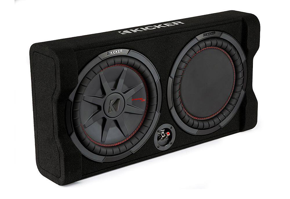 Angle. KICKER - CompRT Down-Firing 12” Dual-Voice-Coil 2-Ohm Loaded Subwoofer Enclosure - Black.