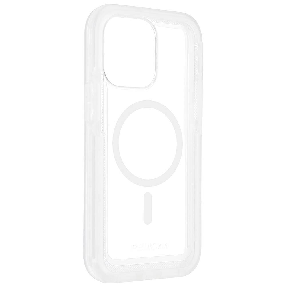 Left View: Pelican - Voyager Antimicrobial Hardshell Case for with MagSafe for Apple iPhone 14 Pro Max - Clear