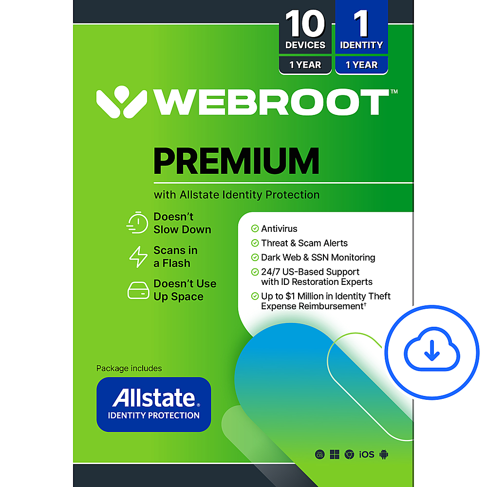 Webroot - Premium Antivirus Protection + Identity Protection - Android, Apple iOS, Mac OS, Windows, Chrome [Digital]