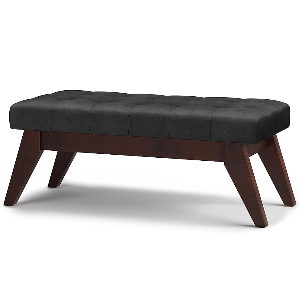 Simpli Home Draper Mid Century Tufted Ottoman Bench Distressed Black ...