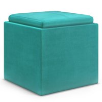 Simpli Home - Rockwood Cube Storage Ottoman with Tray - Aqua Blue - Front_Zoom