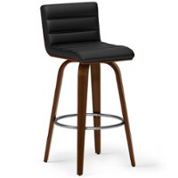 Simpli Home - Roland Mid Century Modern swivel bar stool in vegan faux leather - Black - Front_Zoom