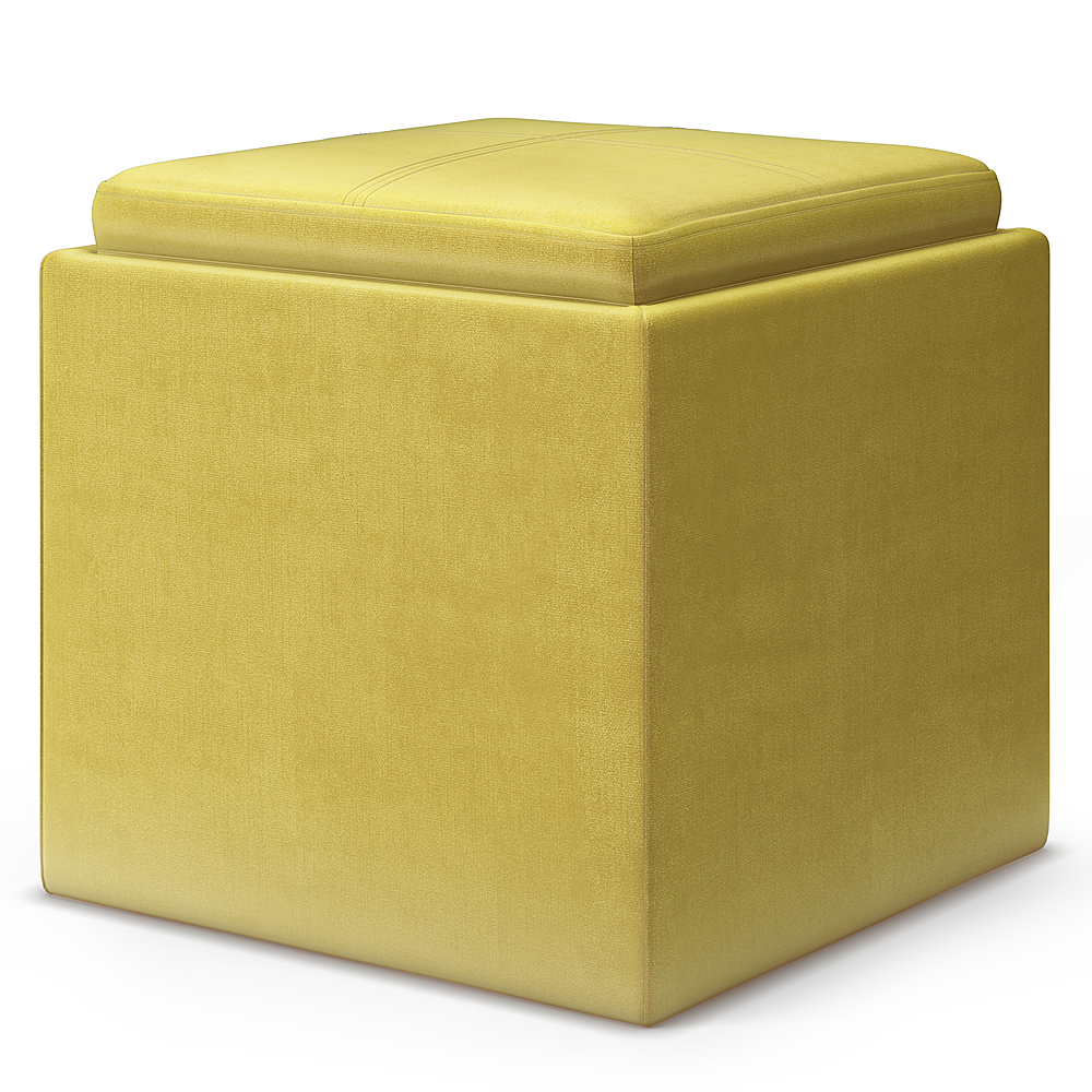 Angle View: Simpli Home - Rockwood Cube Storage Ottoman with Tray - Dijon Yellow