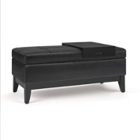 Simpli Home - Oregon Storage Ottoman Bench with Tray - Distressed Black - Front_Zoom
