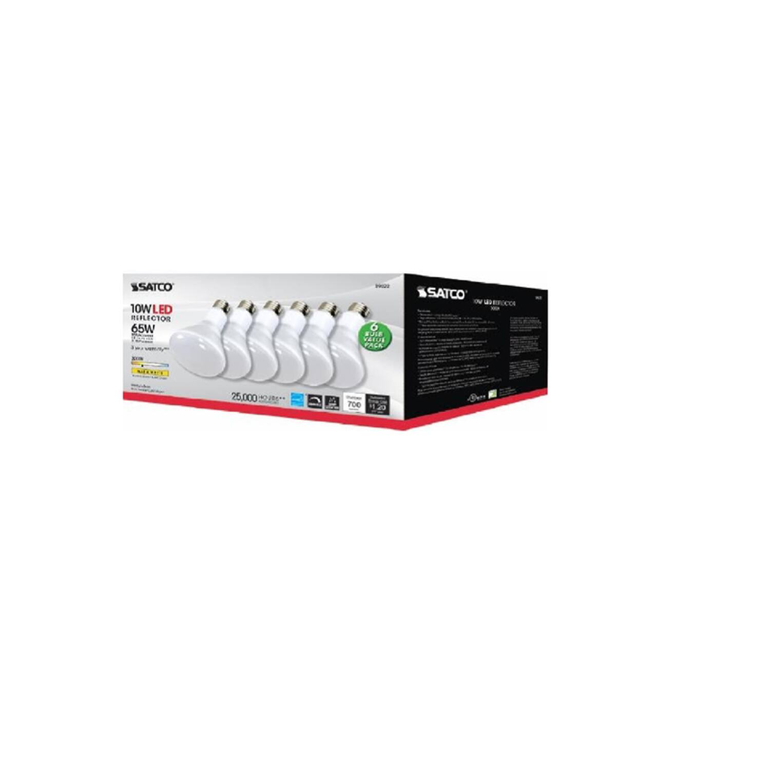 SATCO 10W ED REFLECTOR 65W  
6 BULB VALUE PACK  
SATCO  
NICKERS  
25,000 40Jmg**  
N  
700 $1.20