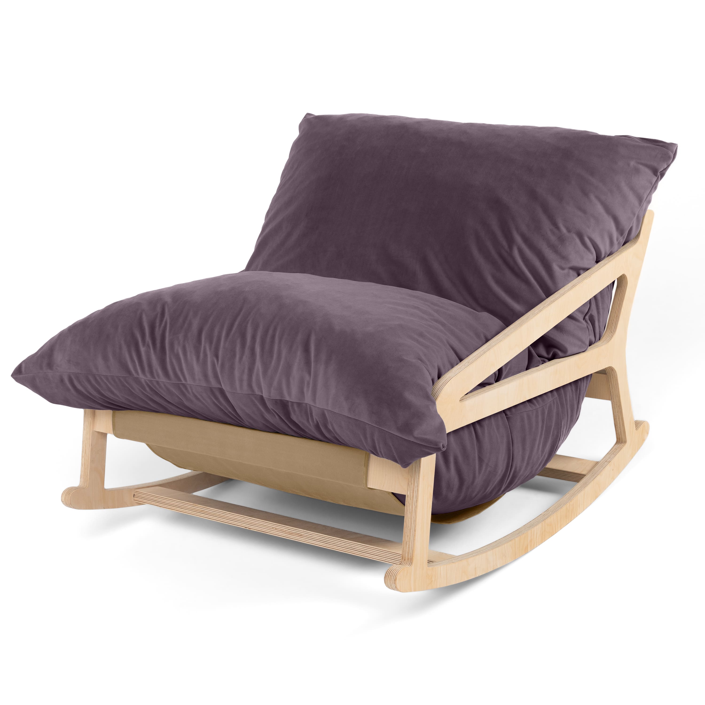 Jaxx - Pillow Saxx Bean Bag Rocking Chair - Elegant Oversized Rocker with Modern Wood Frame - Lush Velvet Purple