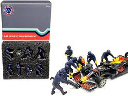 Formula One F1 Pit Crew 7 Figurine Set Team Blue for 1/43 Scale Models by American Diorama - Multi