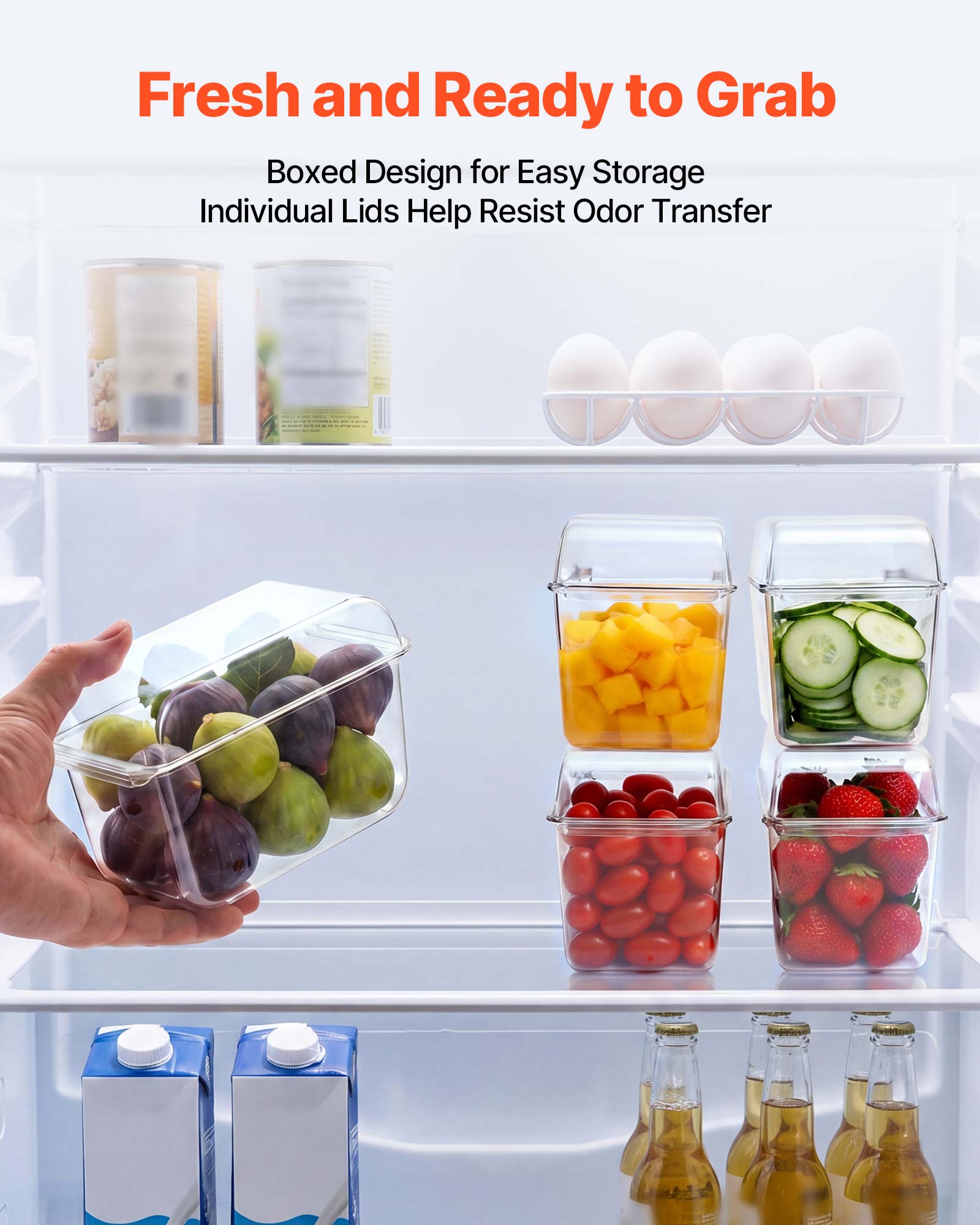 Fresh and Ready to Grab  
Boxed Design for Easy Storage  
Individual Lids Help Resist Odor Transfer