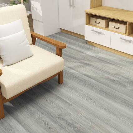 Front. Dotfloor - 62.6"x9" SPC Composite Flooring; 5 Planks/Box (19.56 sq. ft/Box); 8mm Thick with ; 30 mil Wear Layer; - Crosstown Traffic.